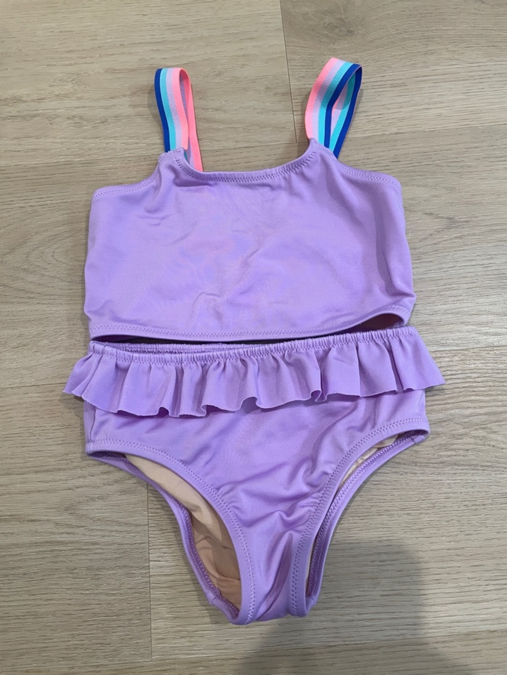 Crewcuts Lavender Ruffle Two-Piece Bikini with Rainbow Straps